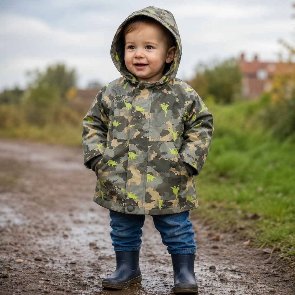dip Baby Dinosaur Camo Hooded Raincoat Jacket 6-12M Green Gray